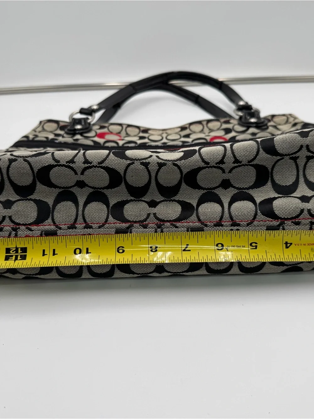 Vintage Coach Poppy Signature Jacquard Tote 21184 Black Red Patent Trim